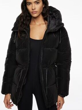 Dynamite Black Puffer Jacket with Cinched Waist